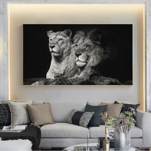 Lion Animal Canvas Painting Modern Black White Style Posters and Prints Cuadros Wall Art Picture for Living Room Home Decoration