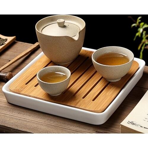 Ceramic Teapot Portable Travel Tea Set Portable Teaware 1 Pot 2 Cup Chinese Gaiwan For Kung Fu Tea Home Coffee Vintage Drinkware