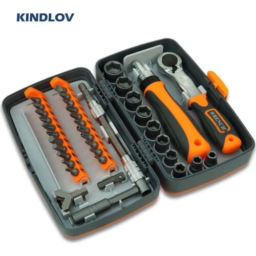 KINDLOV 38 In 1 Ratchet Screwdriver Set Magnetic Screw Bits Adjustable Ratchet Handle Wrench M5-M14 Sockets Household Hand Tools