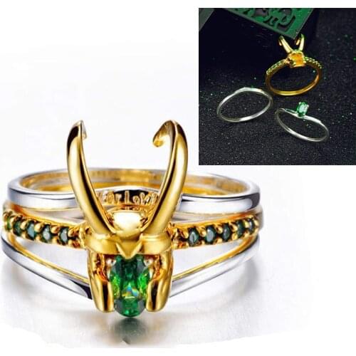 Movie Loki Ring Three-in-one Stacking Unisex Gold-plating Cosplay Loki Helmet Rings Men Charm Jewelry Women Valentines Day Gift