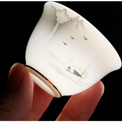 2PCS White Jade Tea Cup 40ml Porcelain Cups Originality Landscape Teacup Master Tea Bowl Chinese Kung Fu Teaware Ceramic Teacup
