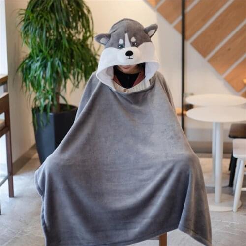 Cosplay Husky Cute Plush Soft Cloak Shar Pei Dog Giraffe Bear Panda Cape Cartoon Cloak Coral Fleece Air Blankets Birthday Gifts