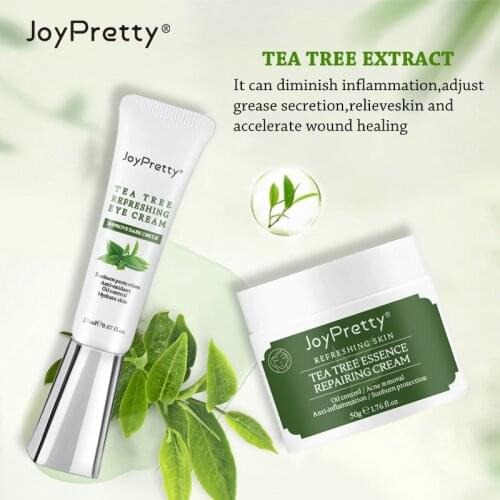 JoyPretty Tea Tree Face Care Set Acne Removal Face Cream Removal Dark Circle Eye Cream Shrink Pore Beauty Moisturizing Skin Care