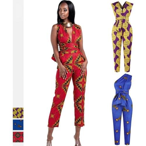 Fashion Ladies Bazin Rich African Clothes Ankara Style DIY Bandage Robe Africaine Dashiki Jumpsuit Ethnic Sexy Dress For Women