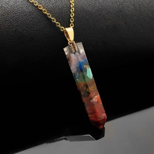 MOMIJI Fashion Colorful Natural Stone Necklace Crystal Bullet Hexagonal Column Pendant Pendulum Necklace Jewelry Accessories