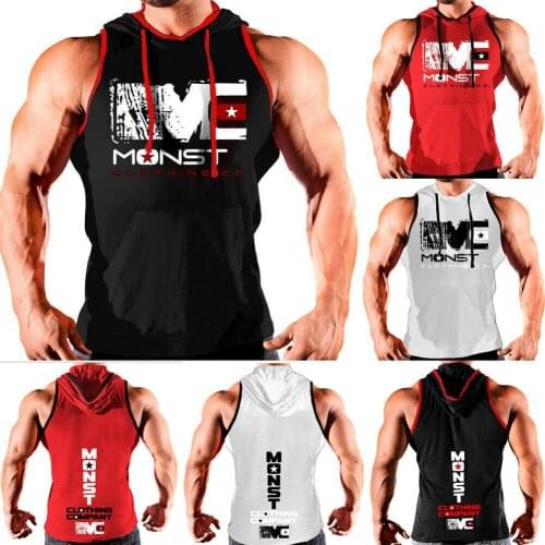 Men Hoodie Vest Muscle Stringer Bodybuilding Gym Tank Tops Hooded Tee