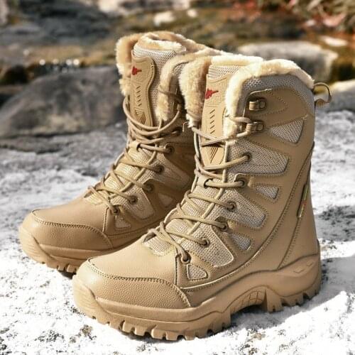 Men Winter Warm Plush Ankle Military Combat Snow Boots Men Sneakers Casual Shoes Outdoor Work Safety Waterproof Tactical Boots