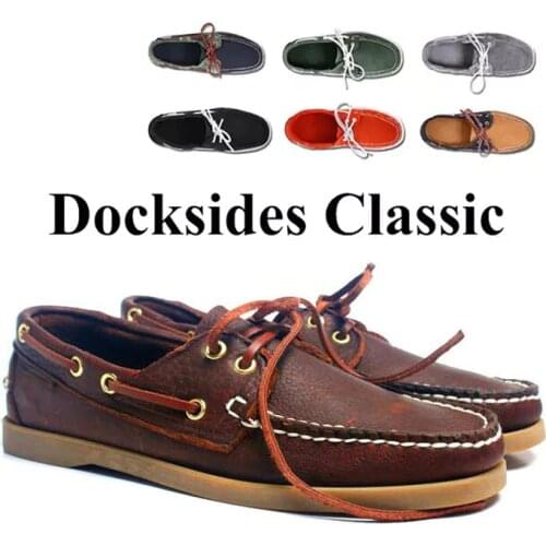 2021Casual Loafers Men Genuine Leather Driving Shoes Retro Classic England Men Designer Flat Shoes Fashion Docksides Boat Shoes