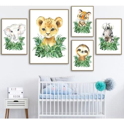 Wildlife Elephant Lion Tiger Zebra Giraffe Wall Art Canvas Painting Nordic Posters And Prints Wall Pictures For Kids Room Decor