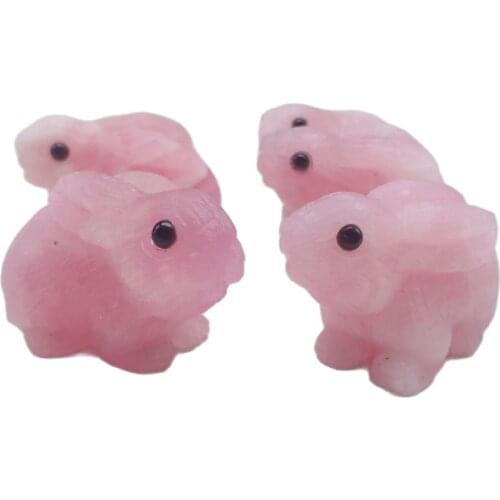 Natural pink crystal carving quartz crystal lovey rabbit solidification