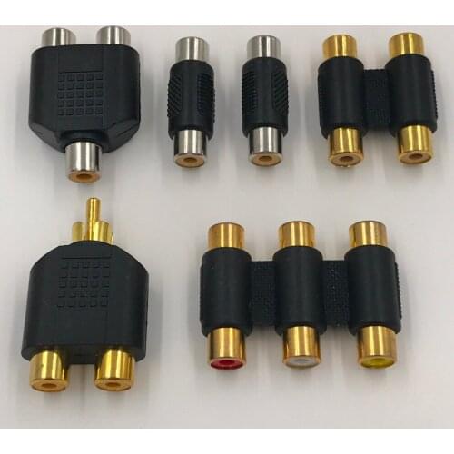 RCA Connector Pack 2 RCA to 2 RCA 1 to 2 Audio Adapter Three Gold Plated Three Nickel Plated Converter 6 Pieces Free Shipping