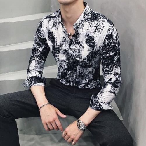 Han edition cultivate morality Casual long sleeve shirt men Boutique hair shirt 815 - P55 style ICONS nightclub flower shirt