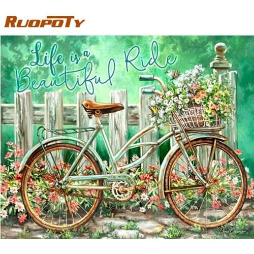 RUOPOTY Beautiful Flower And Bike Scenery Painting By Numbers DIY HandPaints Kits For Adults Unique Gifts For Birthday Home Art
