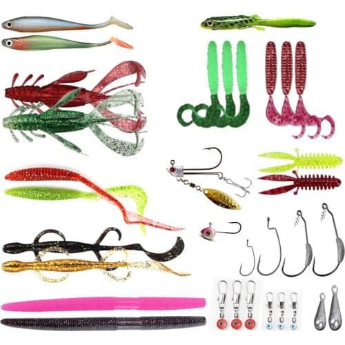 Fishing Lures for Bass, Soft bait Jerkbait Worms Crawfish Kit Set, Drop Shot Wacky Weightless Texas Rig Freshwater / Saltwater