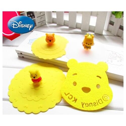 Disney Cartoon Pooh Bear Cute Sealing Silicone Non-toxic Leak-proof Cup Lid Dust Cover Coaster