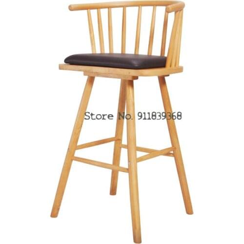 Nordic Solid Wood Bar Chair Oxhorn Windsor Back Bar Chair Simple Modern Household High Stool Wood Chair Bar Stool