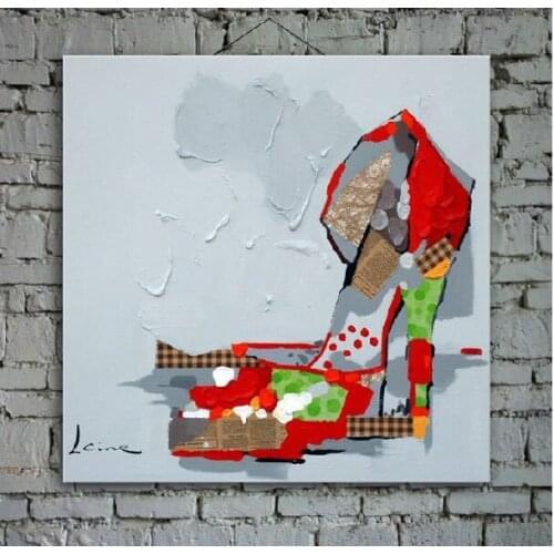 Modern Abstract Oil Painting Cartoon Poster High Heels Pictures Colorful Wall Art Canvas Unique Gift for Girls