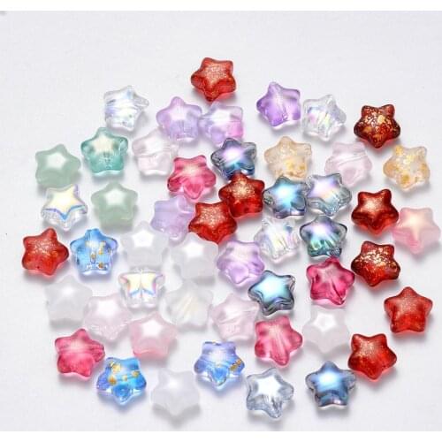 100Pcs Spray Painted Glass Beads Five-pointed Star Transparent Rainbow Color Loose Beads Spacer For DIY Jewelry Making Findings