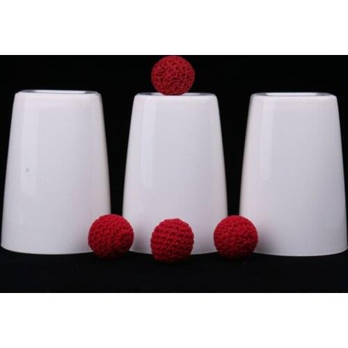 Three Cups and Three Balls,Chop Cup Set(Porcelain White,Plastic) Magic Tricks For Magician Appearing/Vanishing Close Up Illusion