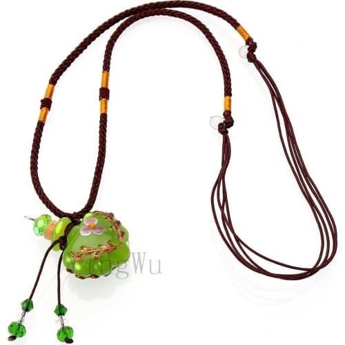 YingWu Flower Murano Glass GREEN oil ashes urn bottle cork pendant vial Necklace Adjustable