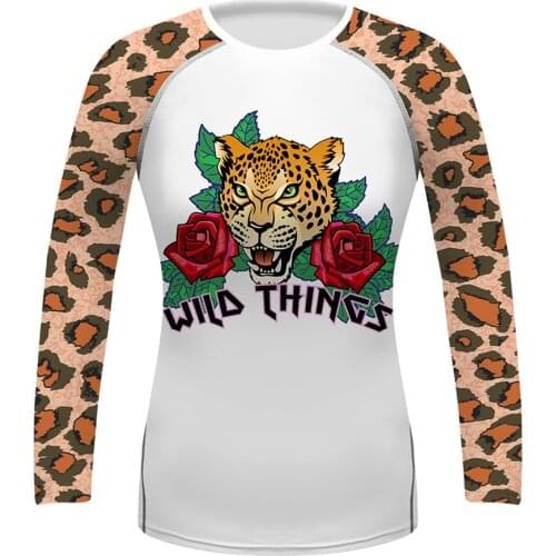 Womens Jiu Jitsu T-Shirt Leopard Printed Long Sleeve Workout Training Rash Guards