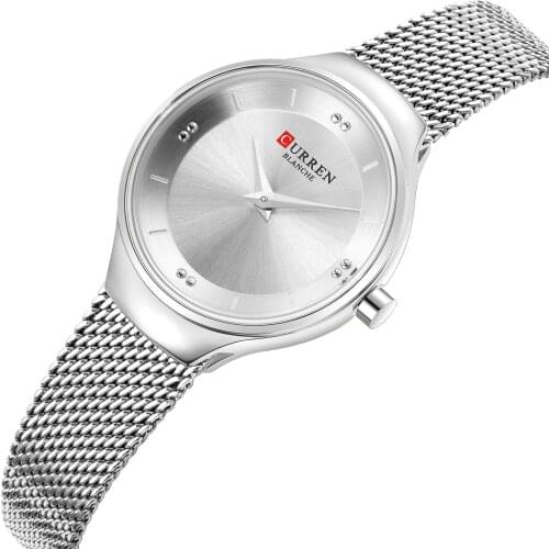 CURREN Female Clock Modern Stylish Quartz Watch Silver Stainless Steel Casual Mesh Wrist Watch Minimalist Style Horloges Vrouwen