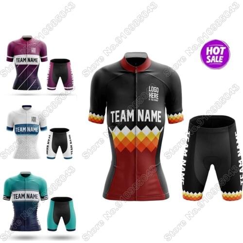 Women Custom Team Name Cycling Jersey Set Summer Cycling Clothing Road Bike Suit Mountain Bicycle Shirt Bib Shorts MTB Tops Ropa