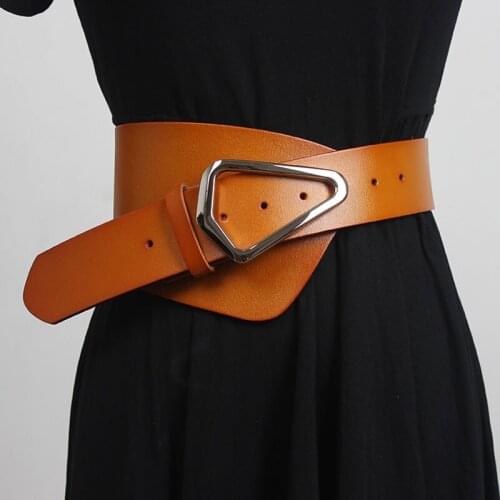 SeeBeautiful Metal Buckle PU Leather Irregular Wide Waist Seal Belts Girdle New Fashion 2021 Spring Winter Women M872