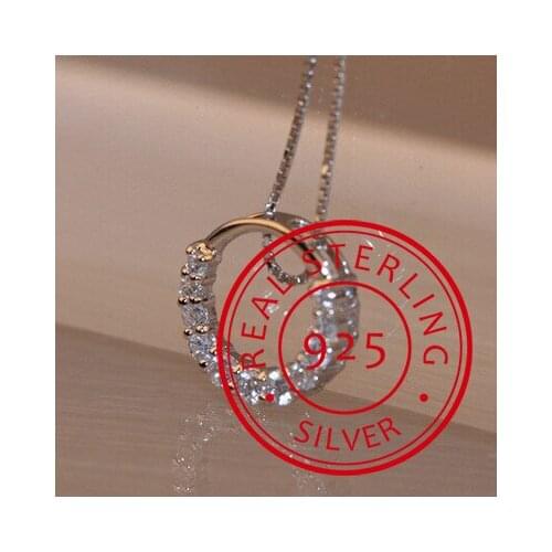 Hot Sale Promotion 2019 New Shiny Zircon Crystal Circle 925 Sterling Silver Womens Pendant Necklaces Jewelry Gift
