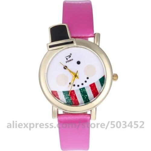 100pcs/lot Woman Watch Cute Leather Women Watch Student Girl Boy Wholesale Wrist Watches Snowmen Womens Watch