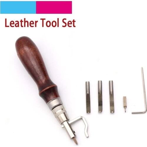 Practical 5 In 1 DIY Leather Craft Pro Stitching Groover Crease Leather Multifunction Adjustable Trench Device Tool Set