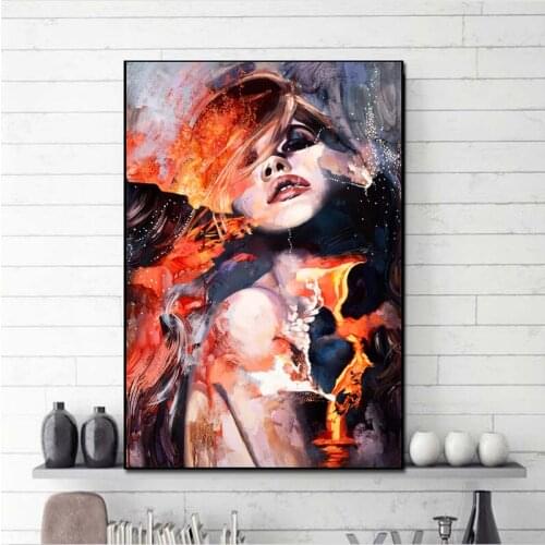 Abstract Woman Canvas Paintings Wall Art Prints Fire Pattern Poster Living Room Decor Decorative Paintings On Wall Home Decor