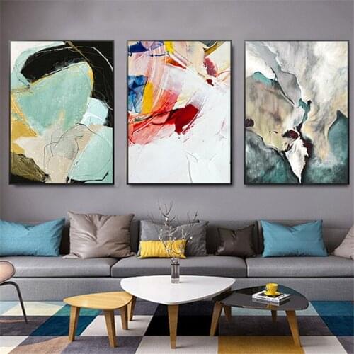 Colorful Abstract Landscape Mountain Green Graffiti Texture Canvas Painting Sofa Background Wall Picture Poster Room Decoration