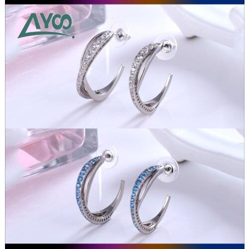 AYOO High Quality 2020 New SWA, Fashion Charm Simple And Smart Crystal Interlaced Twisted Circle Semicircular Female Earrings