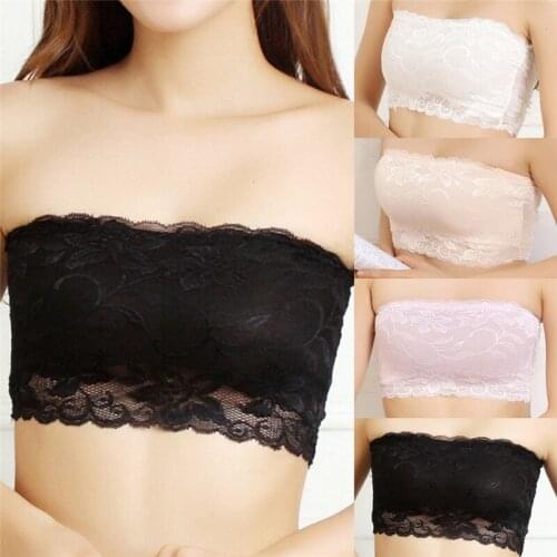 Sexy Women Stretch Strapless Soft Lace Boob Tube Anti Emptied Bandeau Tops Safety Bra 4 Colors