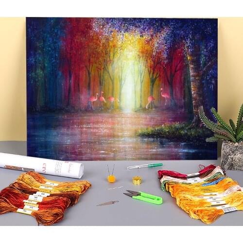 Natural Scenery Flamingo est Pre-Printed 11CT Cross-Stitch DIY Embroidery Set DMC Threads Craft Painting Sewing Magic