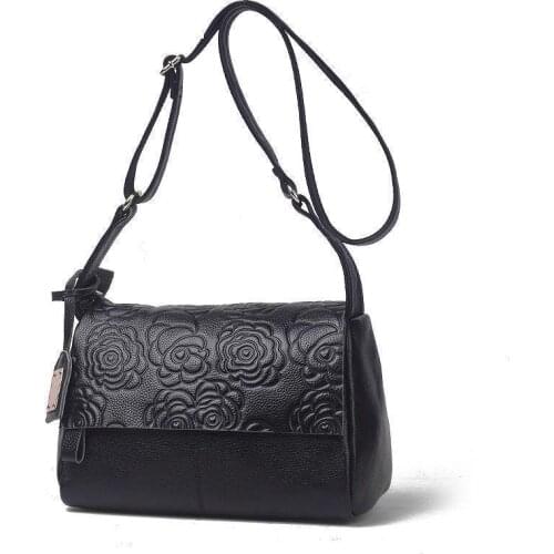 2021 Tide Korean Version Of Leather Handbags Cowhide Simple Diagonal Bag Shoulder Printing Bag Chinese Style Female Bag