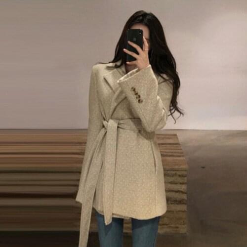 Wool Blends Women New Slim Fashion Jacket England Female Overcoat With Sashes Jackets For Women Manteau Outerwear