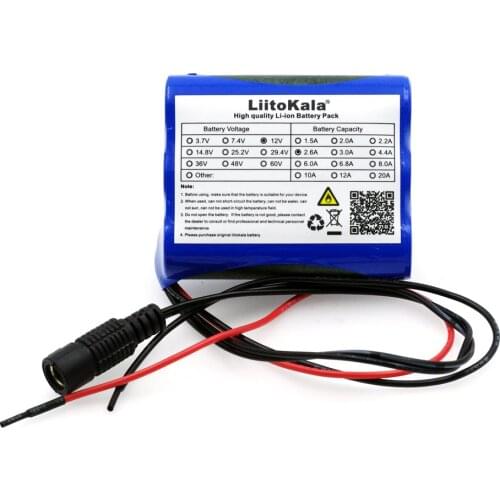 Liitokala 12V 2600mAh lithium-ion Battery 12.6V 2.6A to 11.1 V CCTV Camera Rechargeable battery pack 18650 batteries