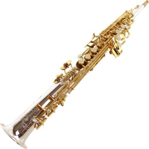 MARGEWATE Soprano Saxophone Straight Pipe Brass Silver and Gold Lacquer MAS-501 Sax New Playing Musical Instrument with Case