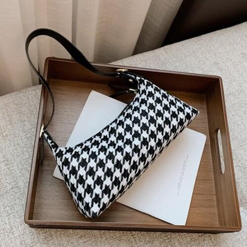 Fashion Plaid Pattern Shoulder Underarm Bag Female Woolen Top-handle Bag Casual Elegant Chain Street Commuter Hobo