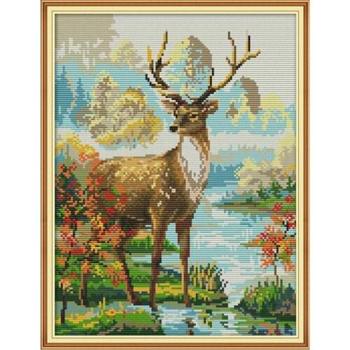 Stag 2 Printed Cross Stitch Kits Pattern Embroidery Set 14CT 11CT White Canvas Needlework Crafts Sewing Handmade Home Decoration