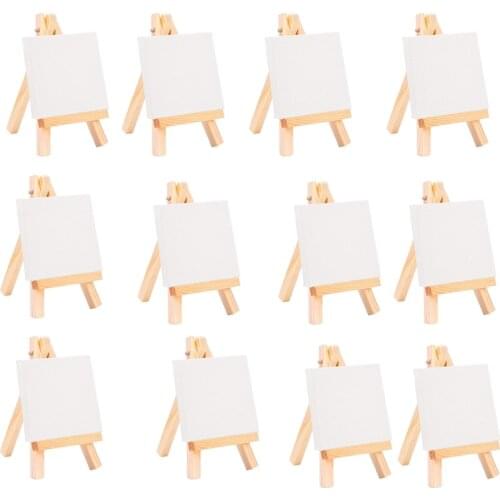 New-24Set Artists 5 Inch Mini Easel +3 Inch X3 Inch Mini Canvas Set Painting Craft DIY Drawing Small Table Easel Gift