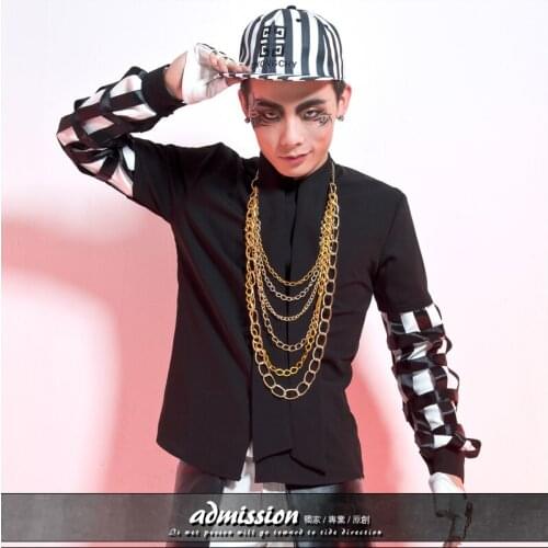 2020 New Nightclub Men Clothing Fashion Tide Shirt Male Personality Pierced Dj Shirt Singer Costume Hair Stylist Shirts