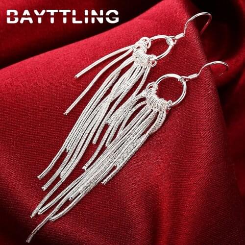 BAYTTLING New 85MM 925 Sterling Silver Long Tassel Drop Earrings For Woman Fashion Wedding Party Jewelry Girl Birthday Gift