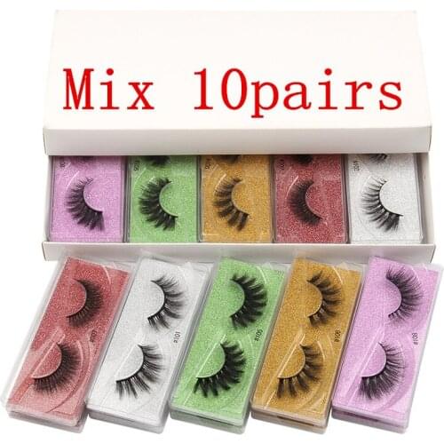 Wholesale 3d mink false eyelashes 10 pairs fluffy wispy fake lashes natural long makeup lash extension in bulk
