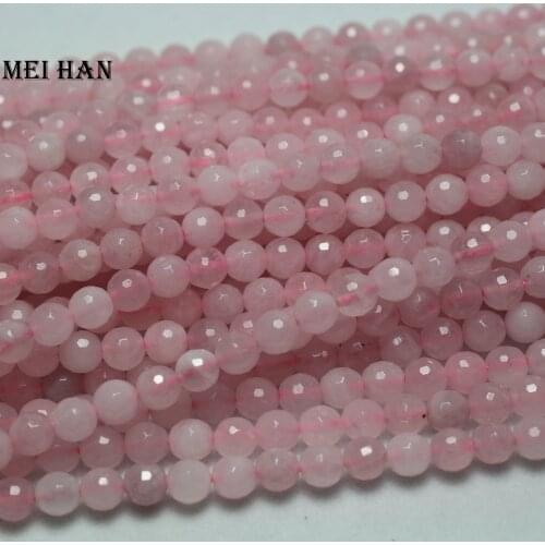 Meihan Wholesale (3 strands/set) natural shinny pink quartz faceted 6mm round loose beads for Jewelry DIY