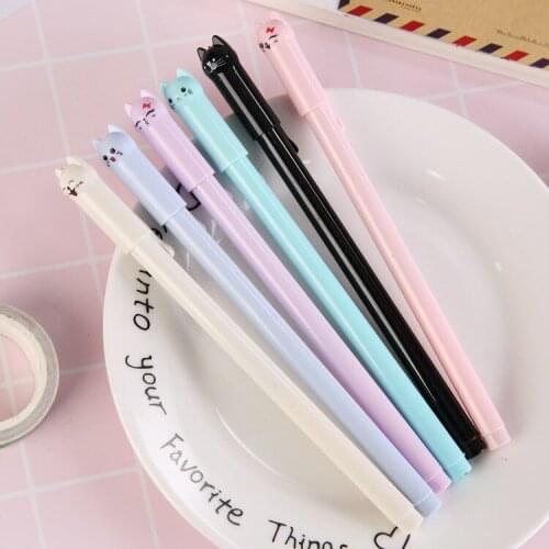 Wholesale 60pcs kawaii pen cute pussy cat gel pens for school students kids gift cute stationary mixed colors bulk free shipping