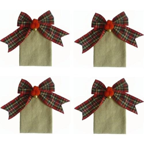 Christmas Stocking Gift Bag Dinner Table Knife Fork Bag Cutlery Pocket Christmas Decorations Party Supplies Bow