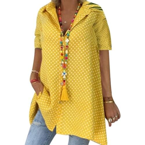 Plus Size Casual Women Polka Dot V Neck Long Sleeve Lapel Tunic Blouse Shirt Top Loose Tops Tee Women Casual Girl shirt